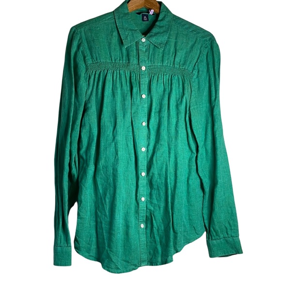 Lands' End Tops - Lands’ End Green 100% Linen Long Sleeve Button Down Women’s Shirt Blouse Medium